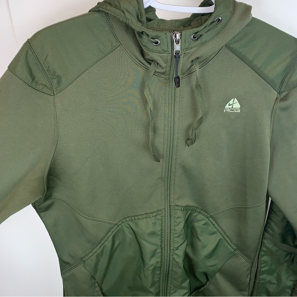 Vintage Nike ACG sz M Olive Green Fleece Lined Graphic Full Zip Women’s Hoodie - Picture 2 of 13